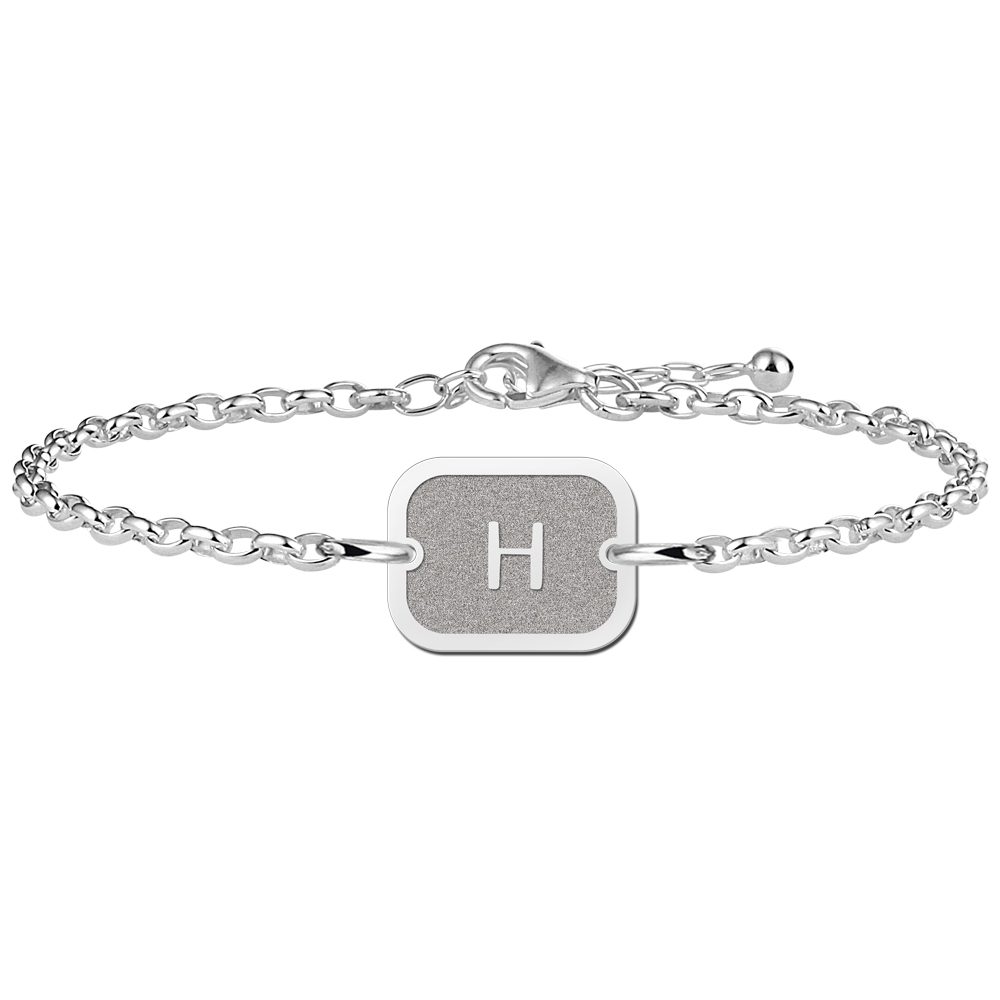 Silver initial bracelet rectangular