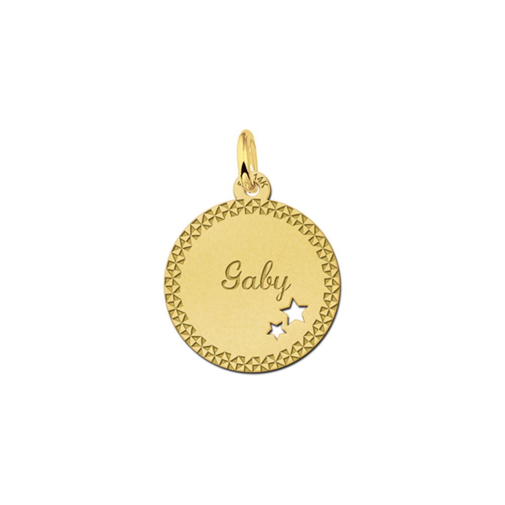 Gold Disc Pendant with Name, Border and Stars