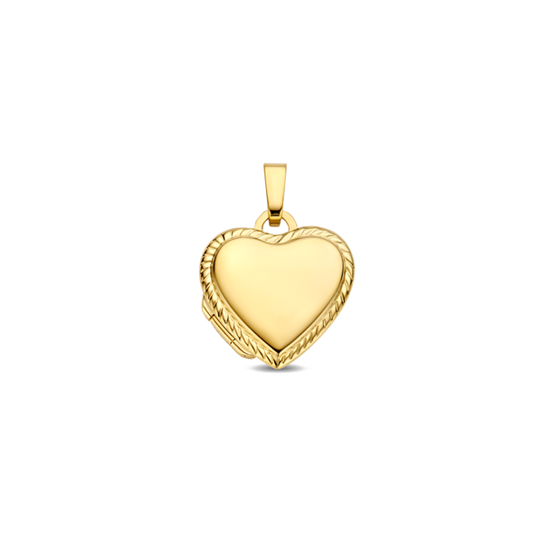 Gold heart medallion with a decorated rim