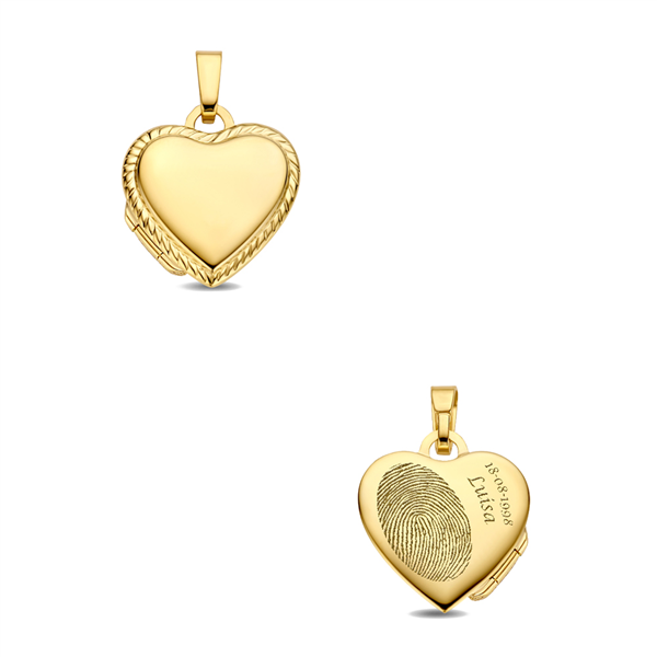Gold heart medallion with a decorated rim