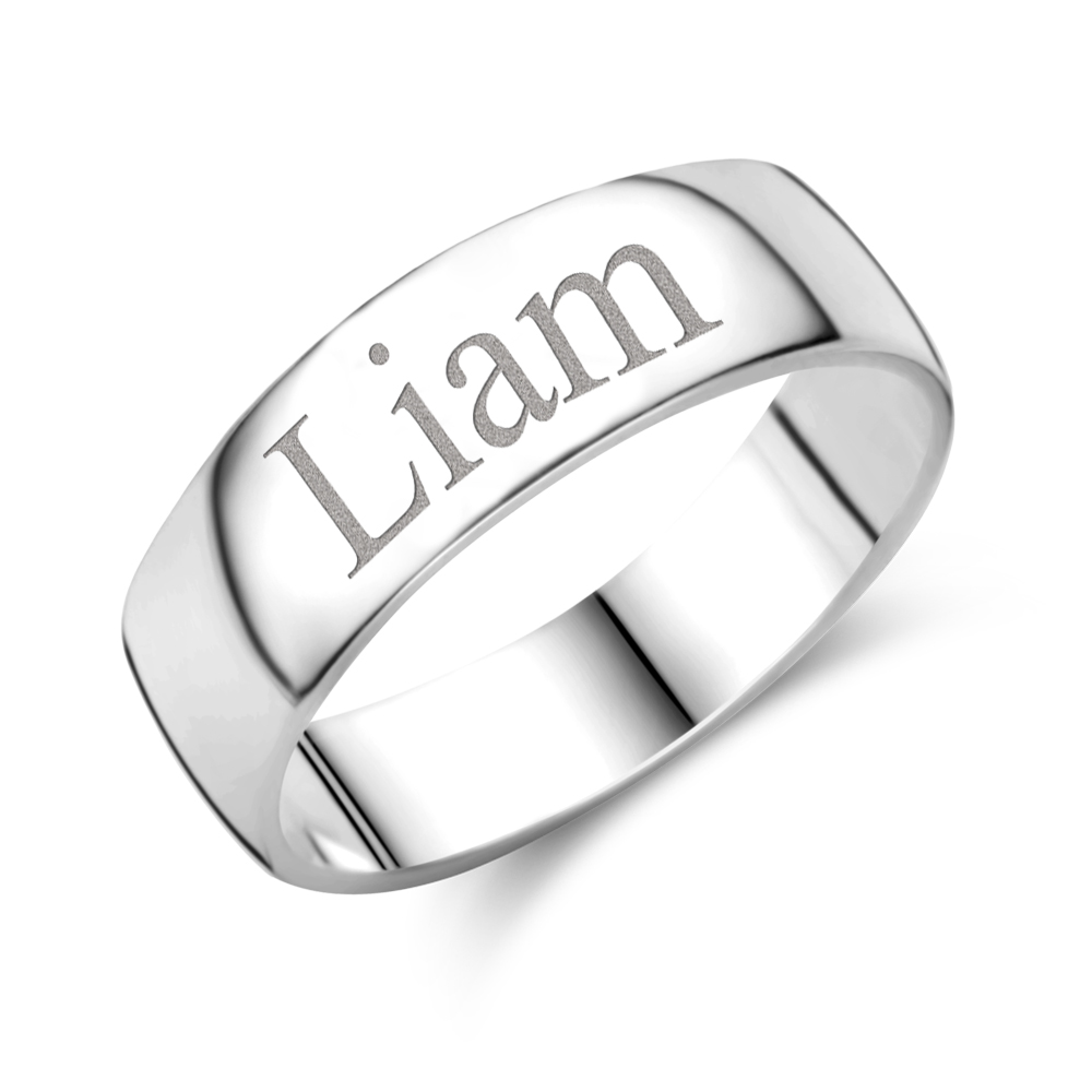 Silver engraved ring rounded 6mm