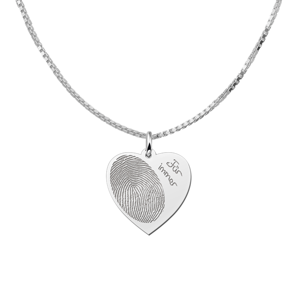 Silver heart pendant with fingerprint and  own handwriting