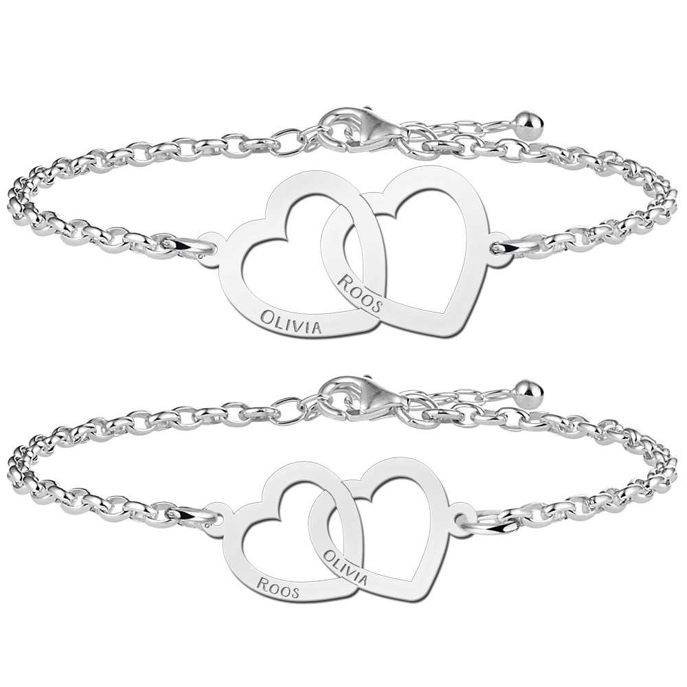 Mother daughter bracelets with hearts together