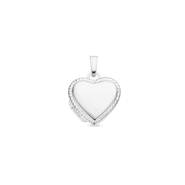 Silver heart medallion with a decorated rim