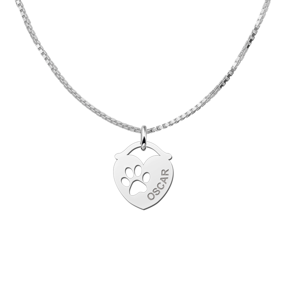 Silver pet namependant heart paw