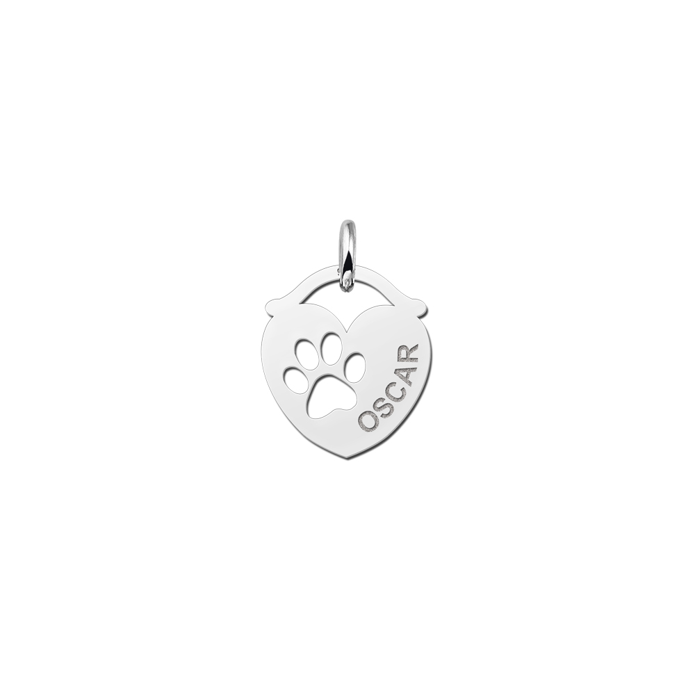 Silver pet namependant heart paw