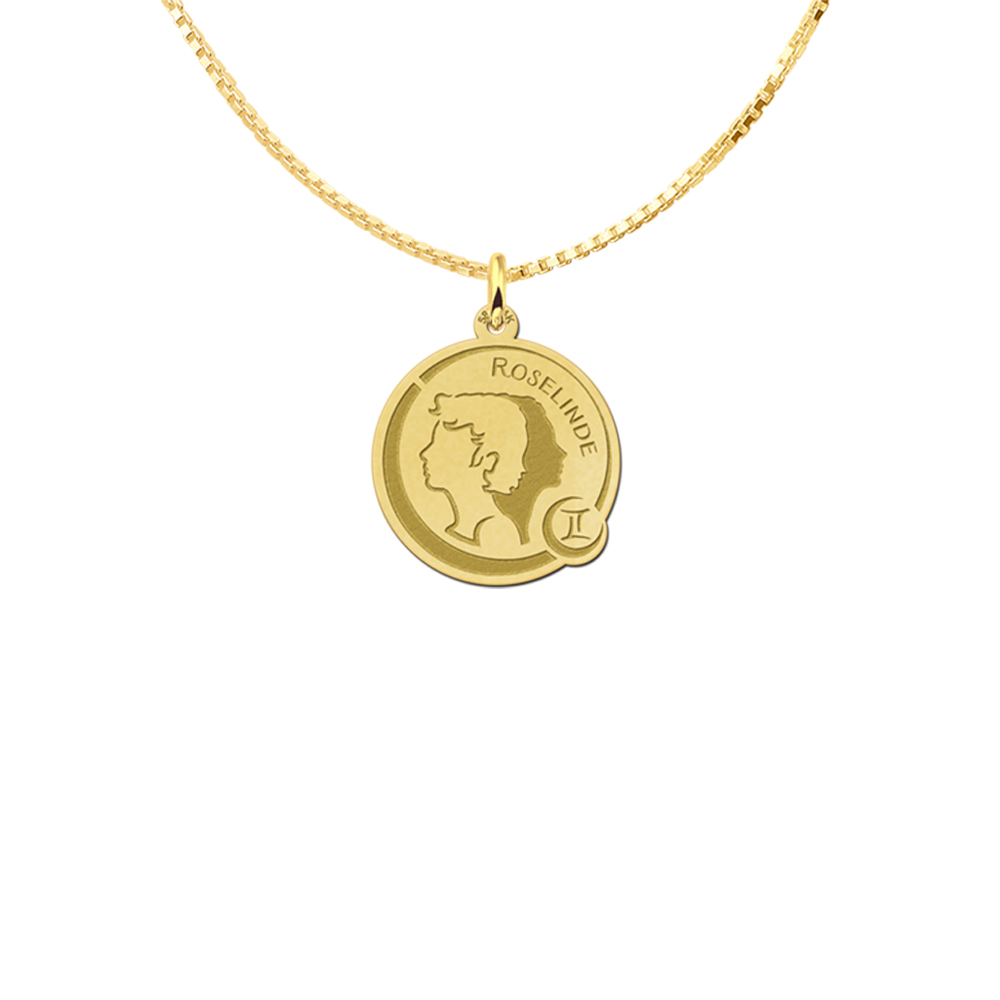 Zodiac necklace with engraving gemini in gold