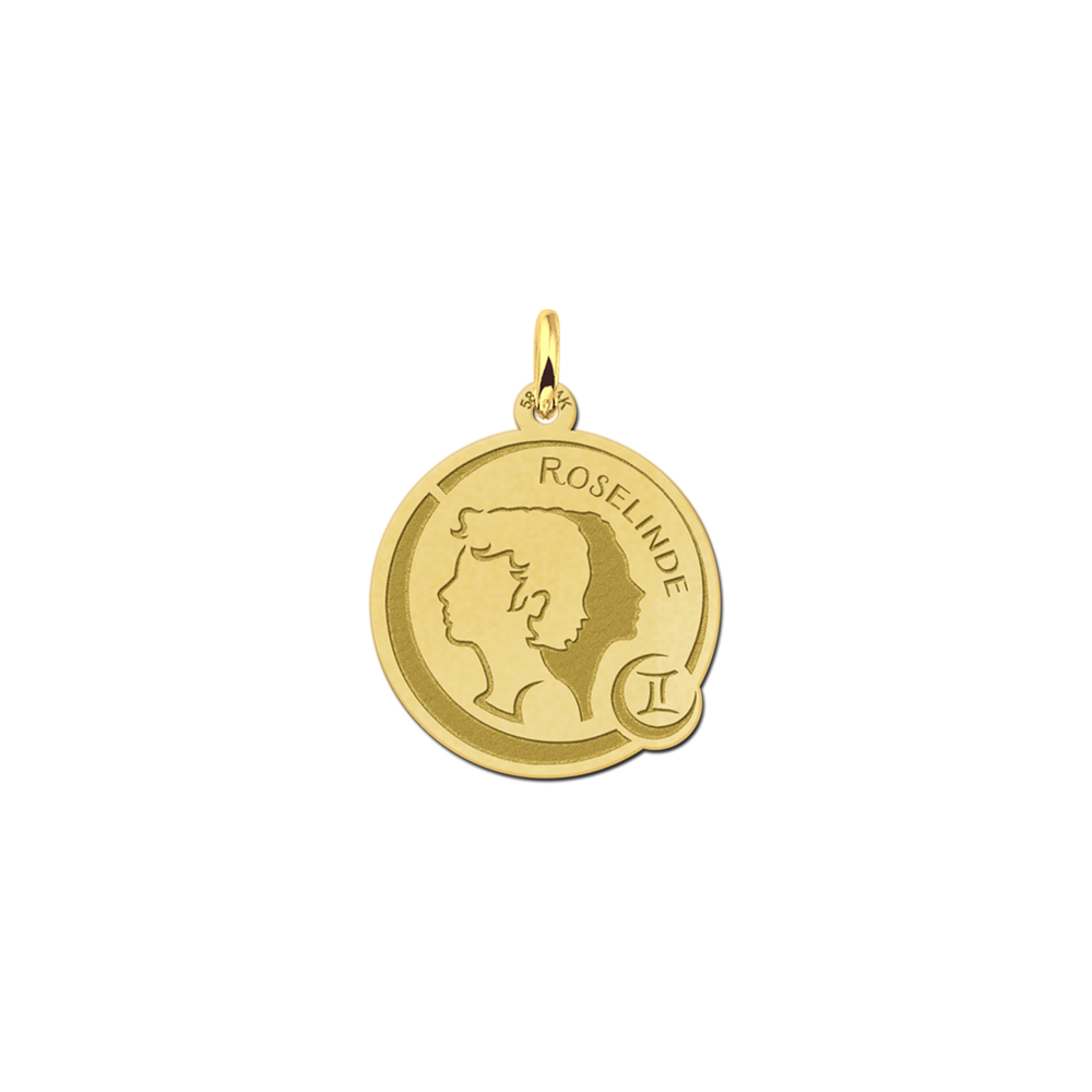 Zodiac necklace with engraving gemini in gold