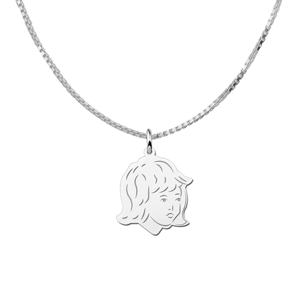 Girls child head silver pendant with back engraving