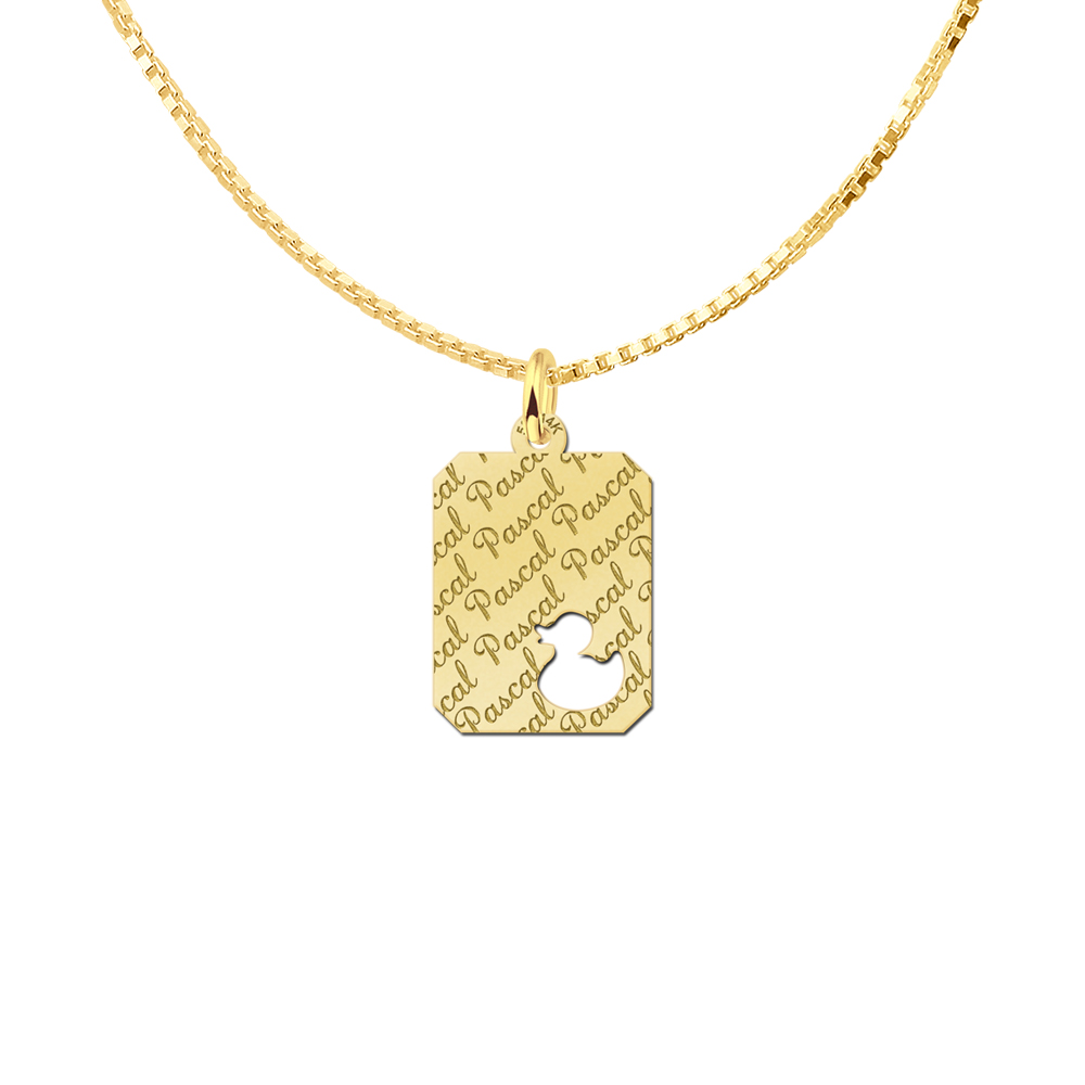 Gold Personalised Kids Pendant with Duck and Repeated Name