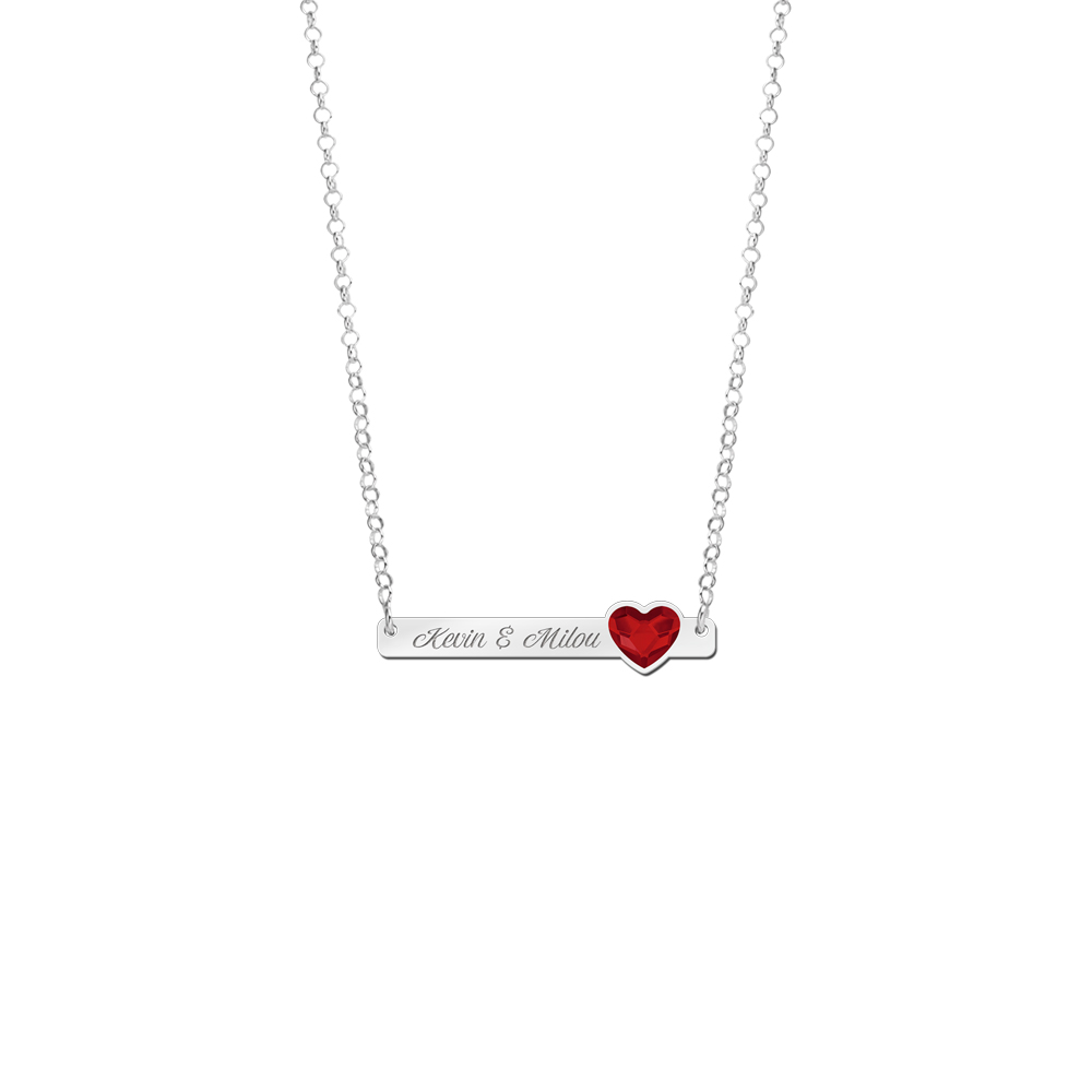 Silver bar necklace with heart stone