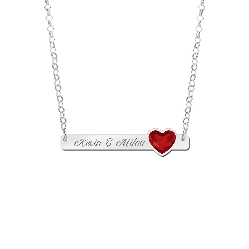 Silver bar necklace with heart stone