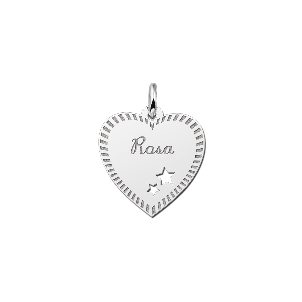 Silver Heart Nametag with Border and Stars