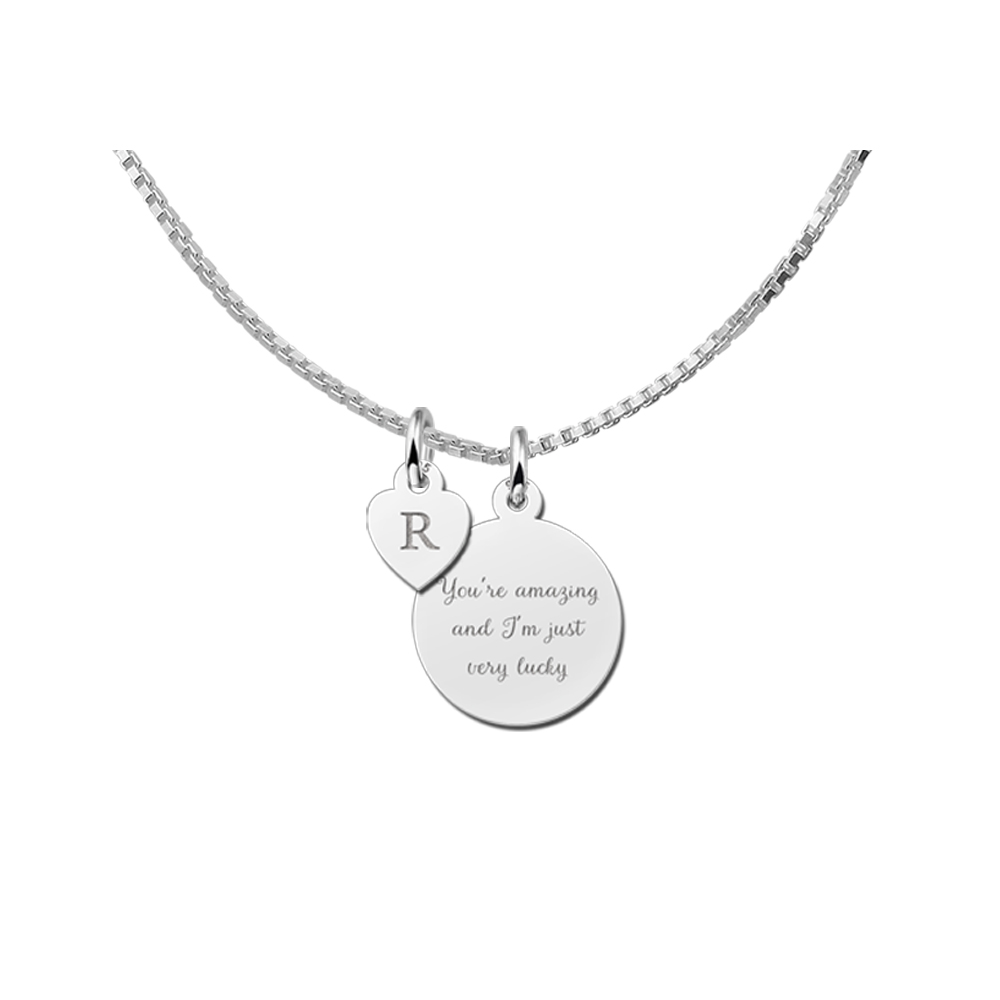 Silver minimalist pendant with letter and text