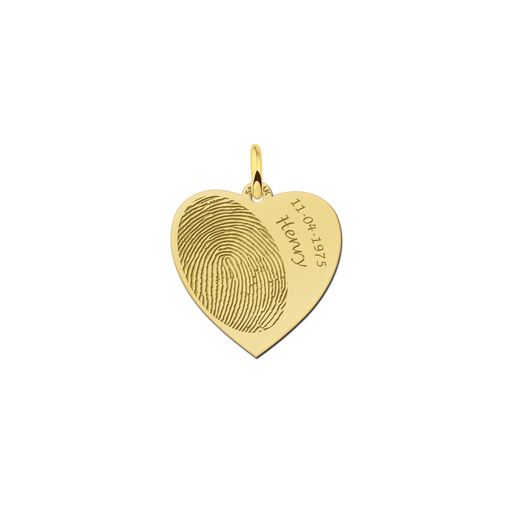 Golden heart fingerprint jewellery with name and date