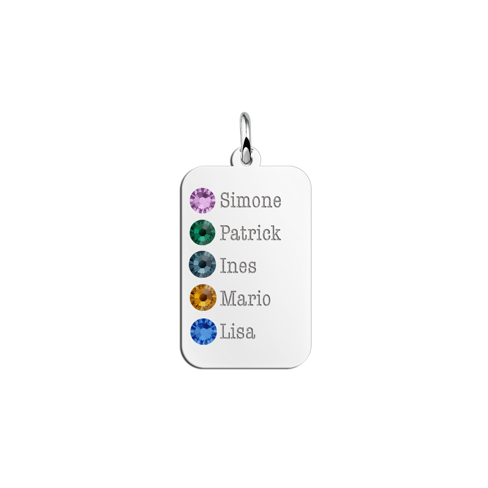 Birthstone pendant silver with 5 names