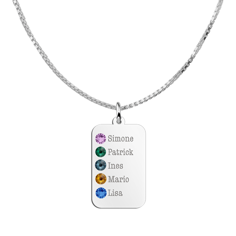Birthstone pendant silver with 5 names