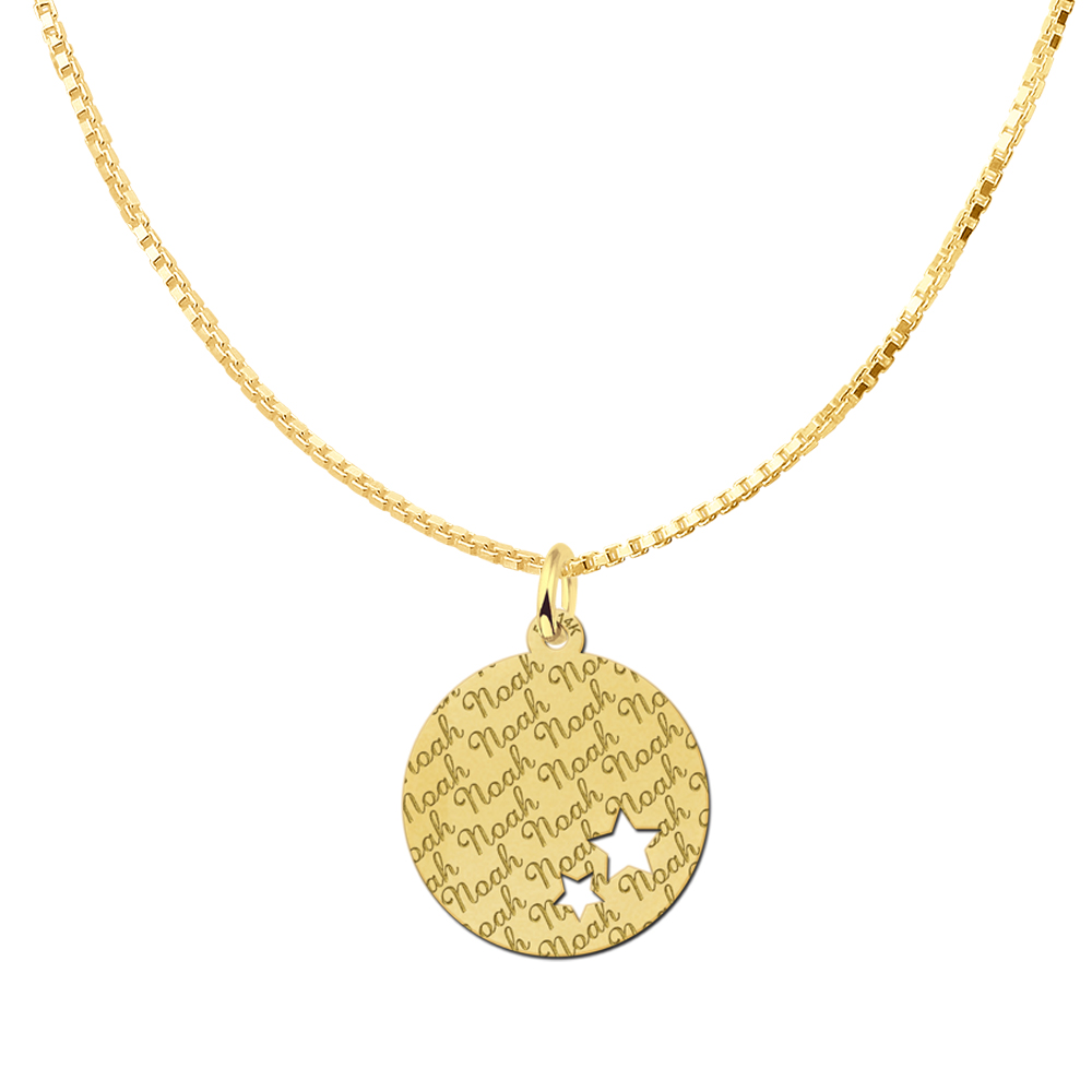 Fully Engraved Gold Disc Pendant with Stars