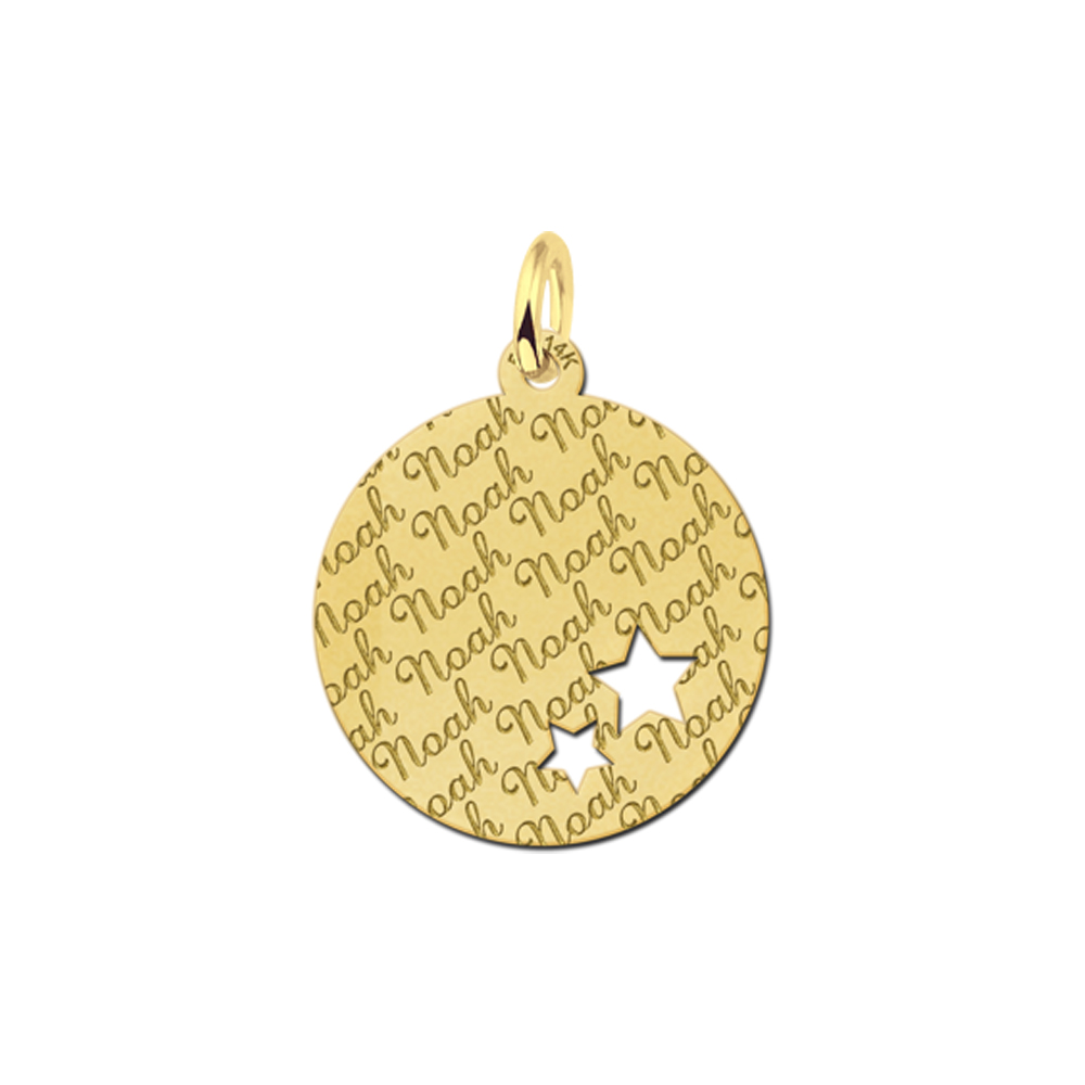Fully Engraved Gold Disc Pendant with Stars