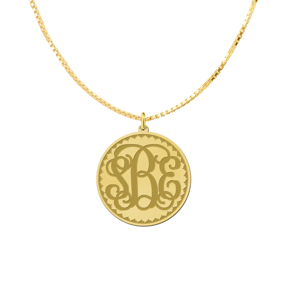 Gold Monogram Necklace Engraved, Large