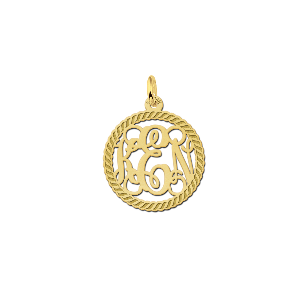 Gold Monogram Necklace with Engraved Border, Small