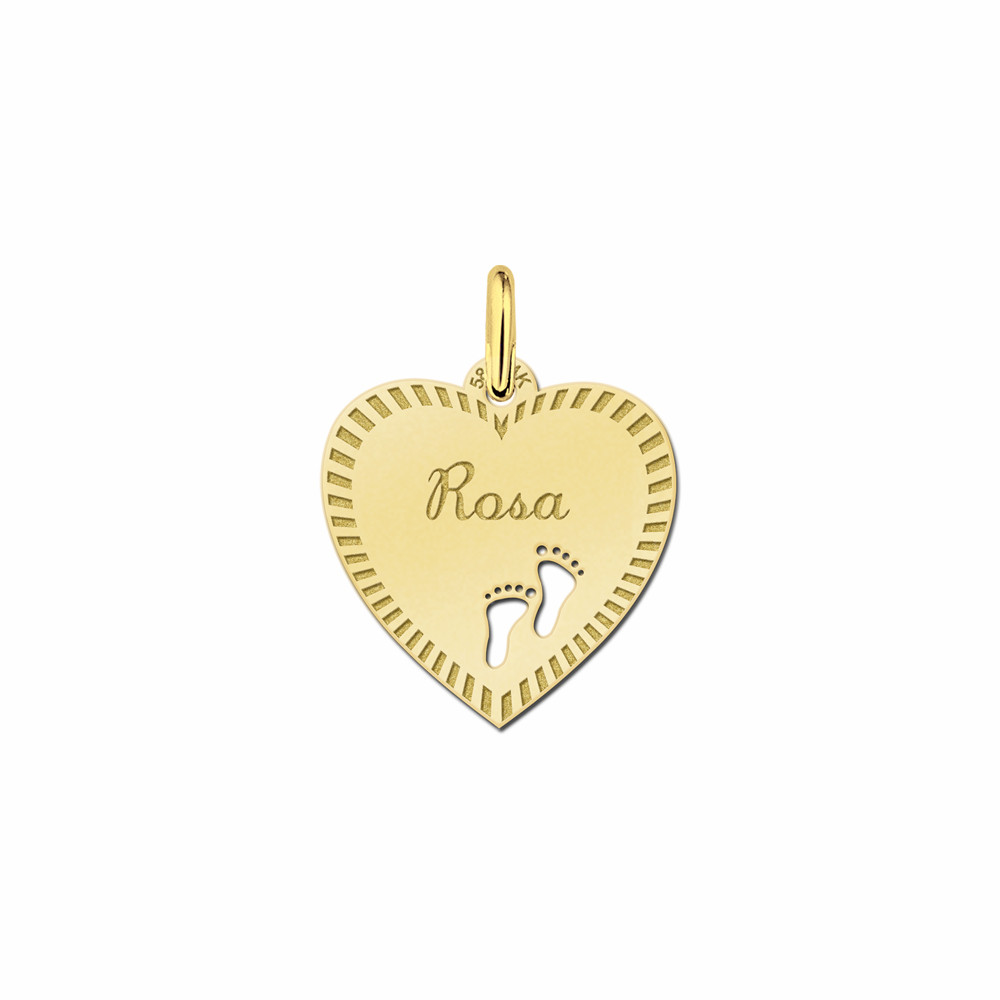 Golden Engraved Heart Necklace with Border and Feet