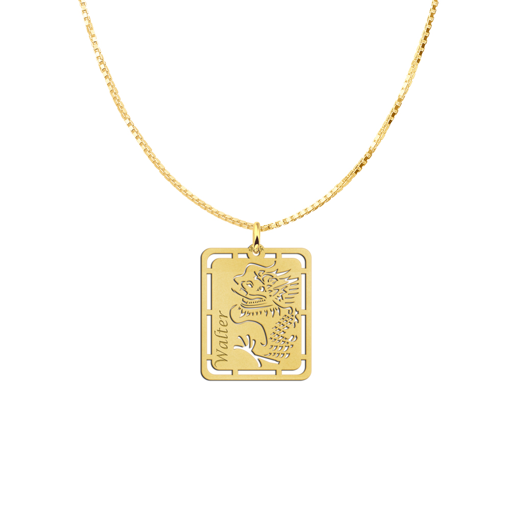 Golden Men's Pendant with Chinese Dragon