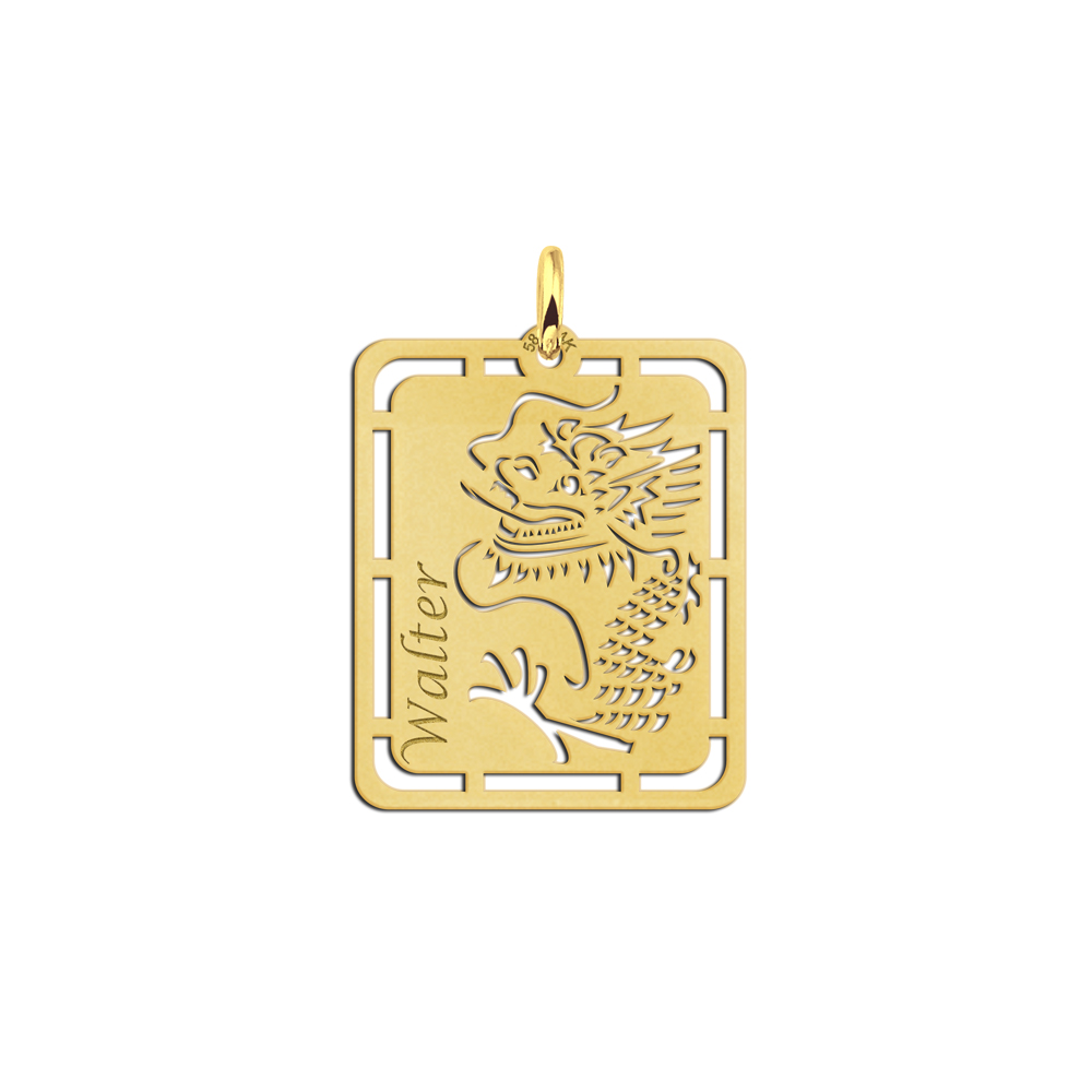 Golden Men's Pendant with Chinese Dragon