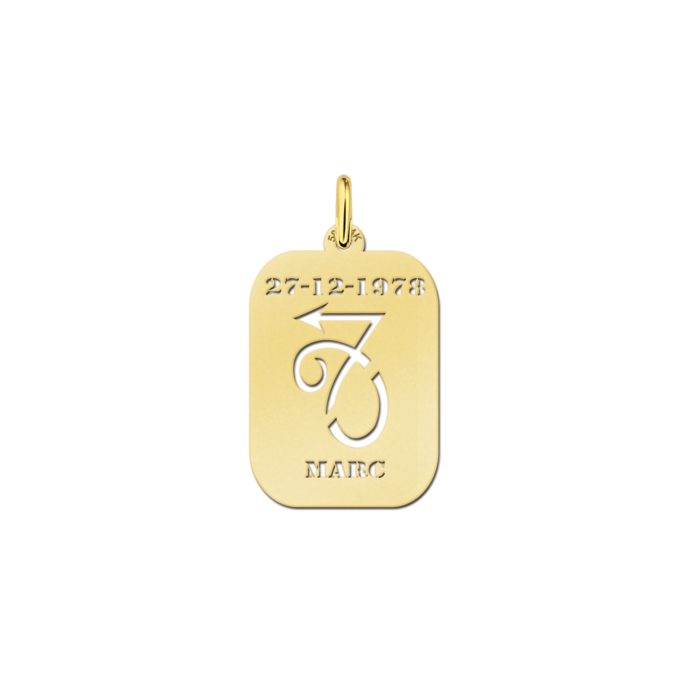 Golden Zodiac Rectangular Namependant Capricorn