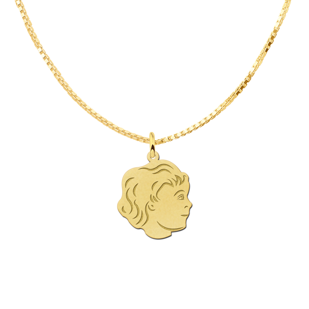 Gold child head pendant girl with back engraving