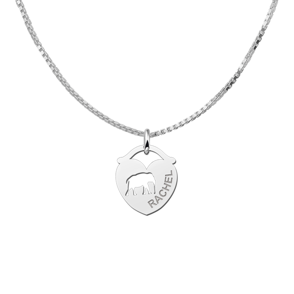 Silver pet namependant heart elephant