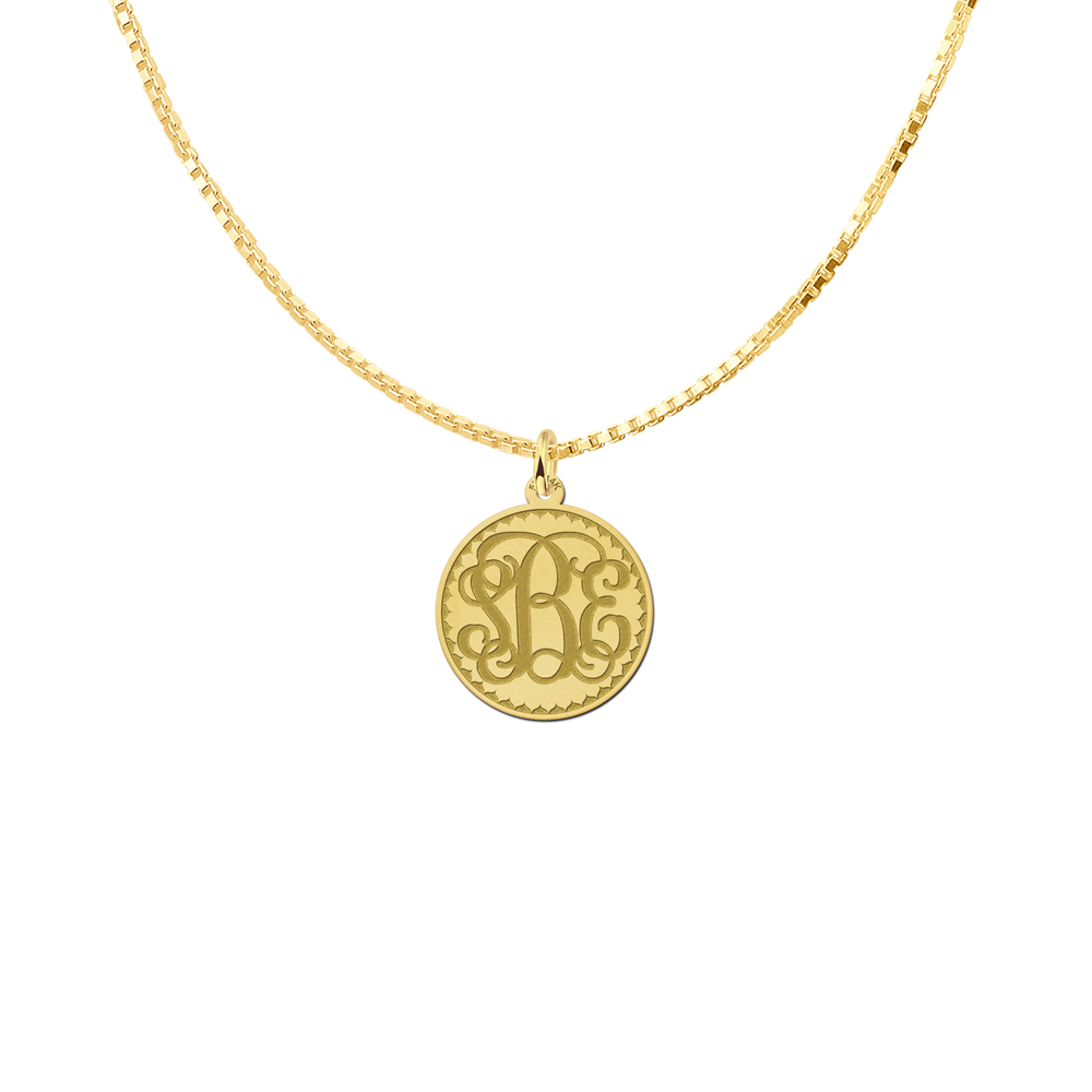 Gold Monogram Necklace Engraved, Small