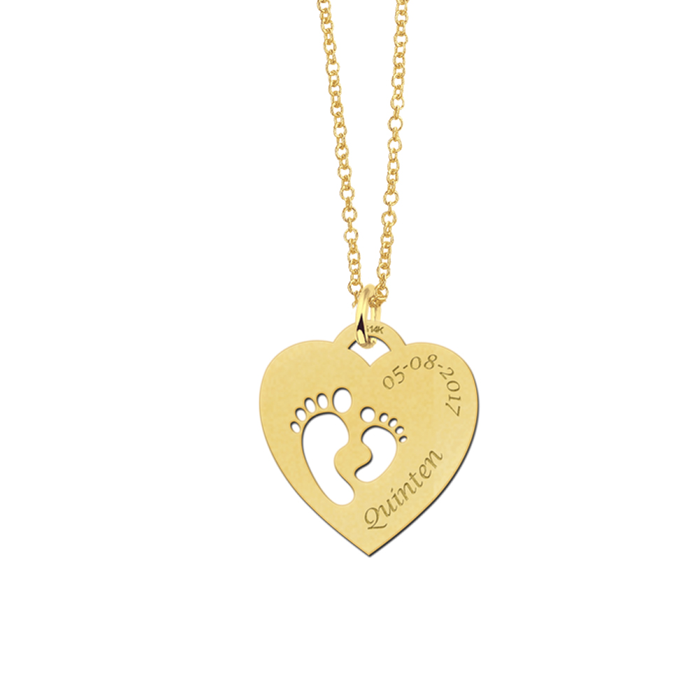 Gold mom pendant heart shaped with two baby feet