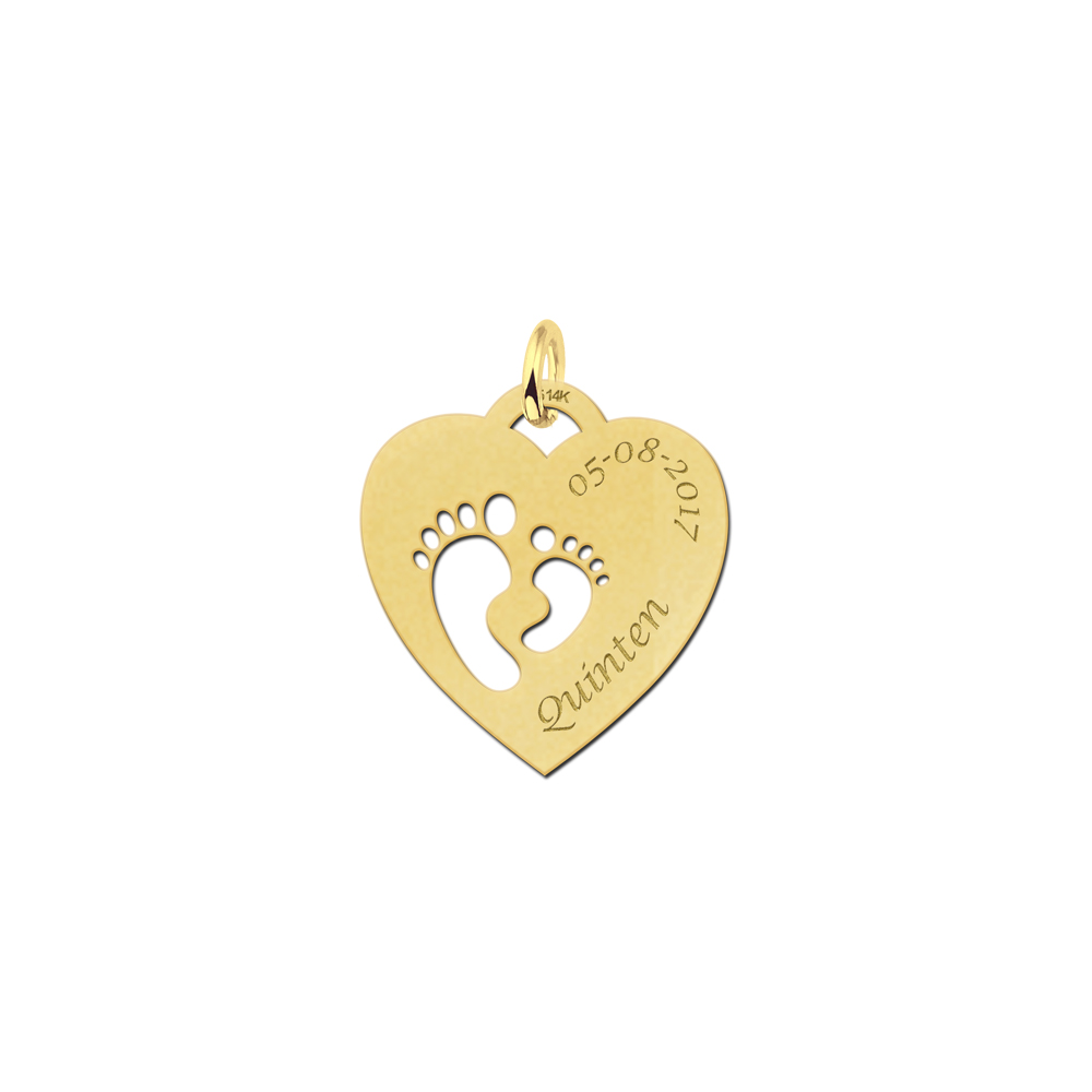 Gold mom pendant heart shaped with two baby feet