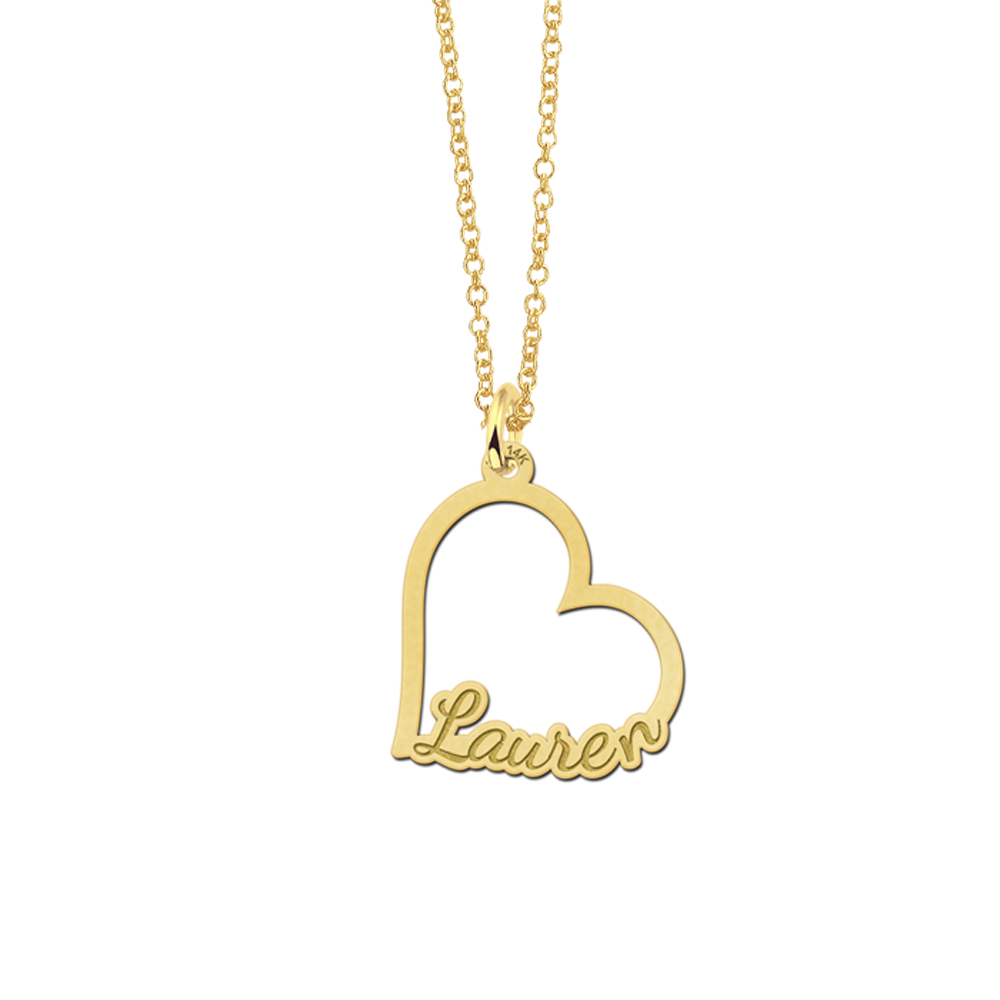 Gold heart shaped name pendant