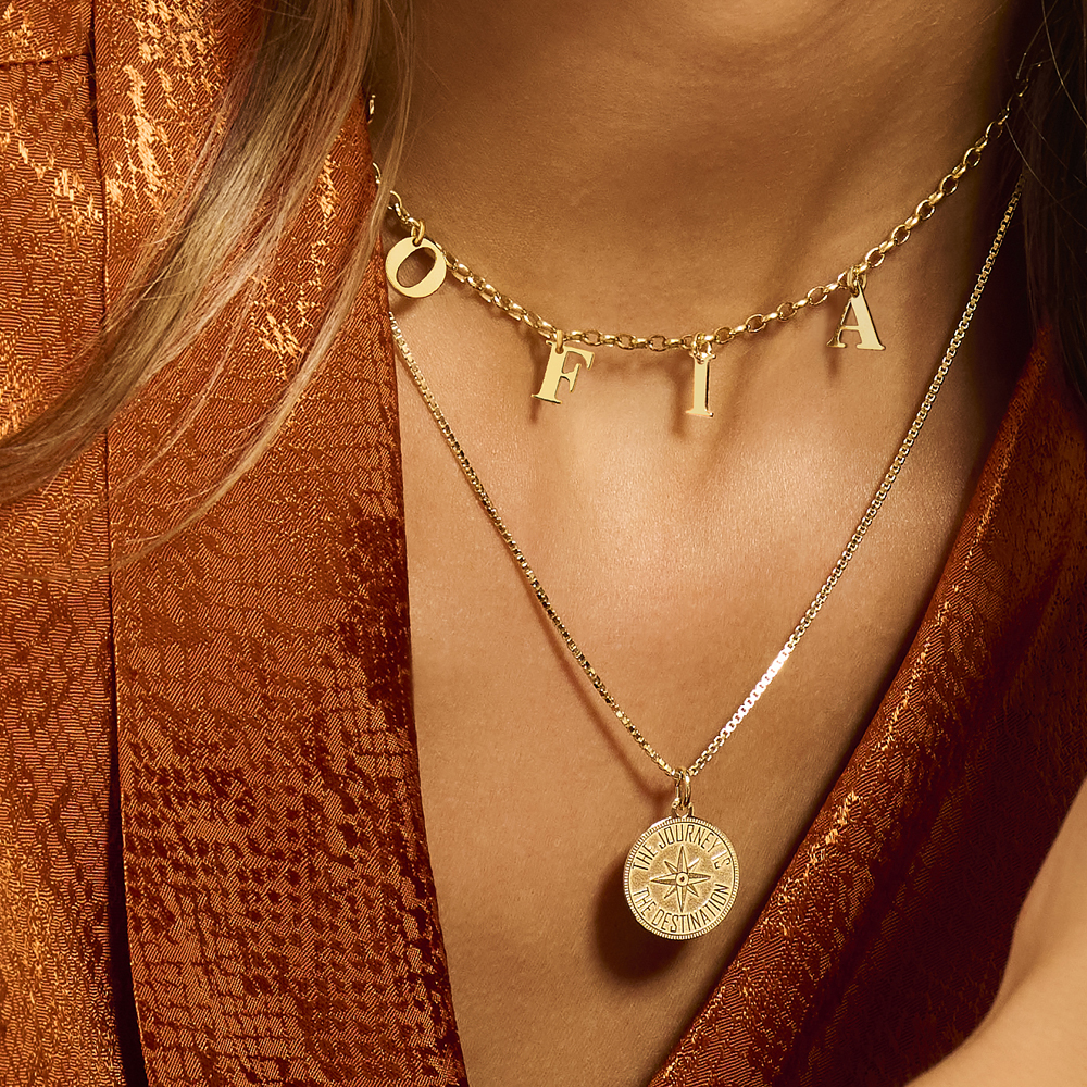 Gold name necklace letters