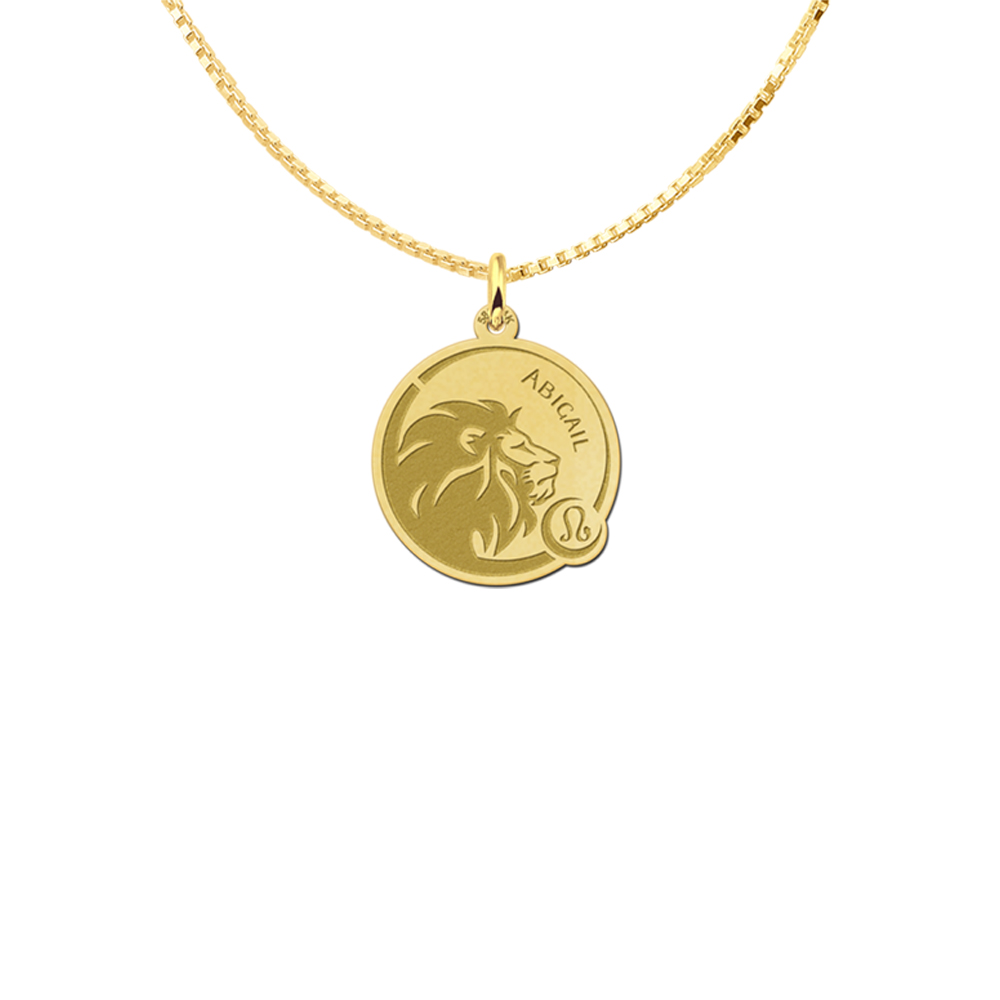 Zodiac engraving pendant with engraving leo in gold