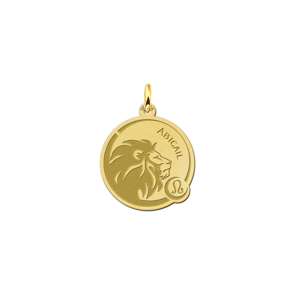 Zodiac engraving pendant with engraving leo in gold