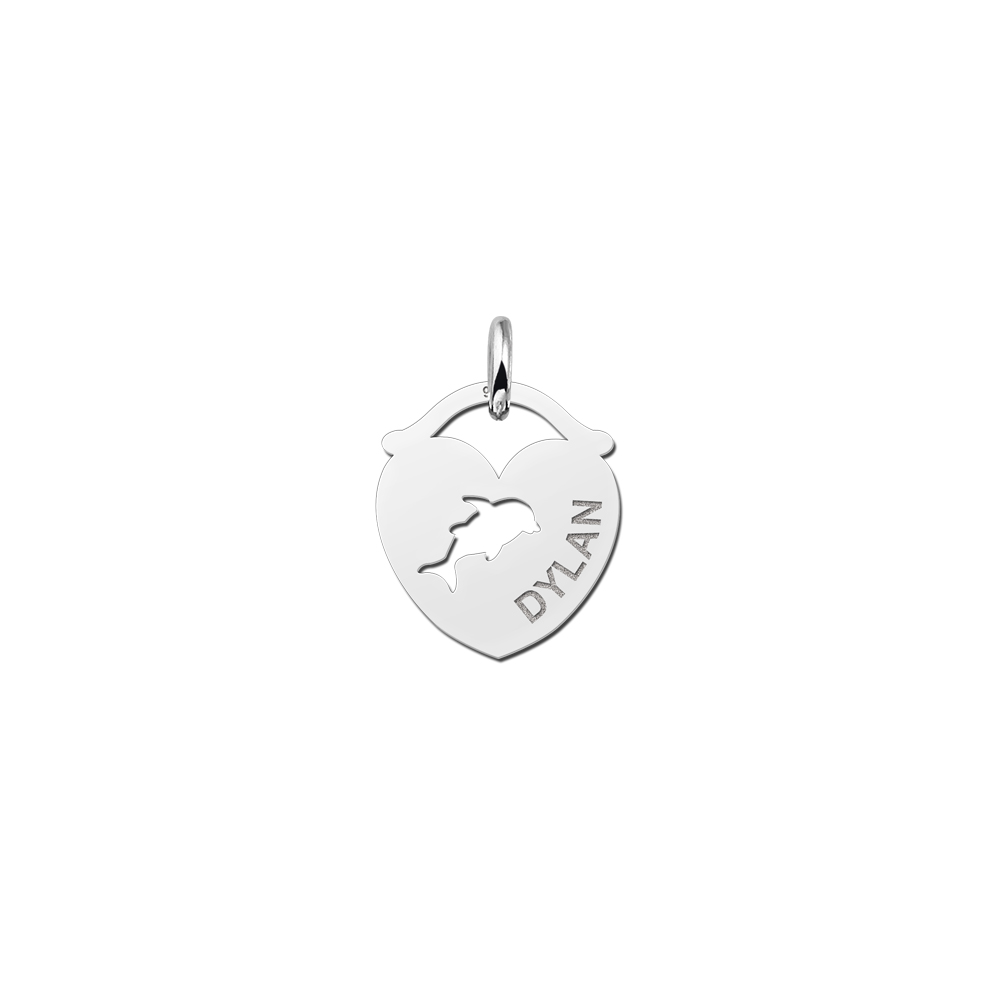 Silver pet namependant heart dolphin