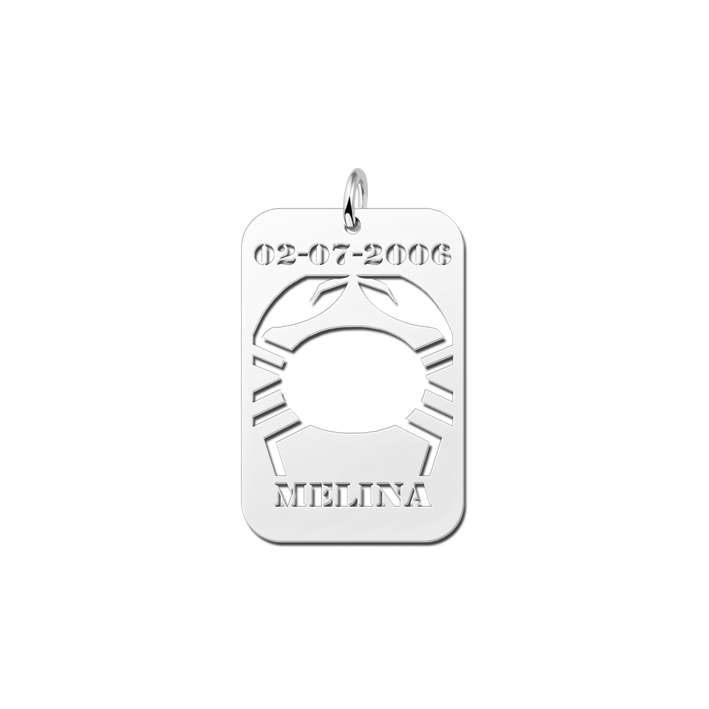 Silver Zodiac Pendant Cancer with Date and Name Engraving