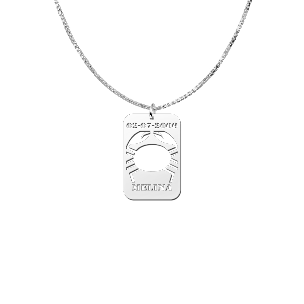 Silver Zodiac Pendant Cancer with Date and Name Engraving