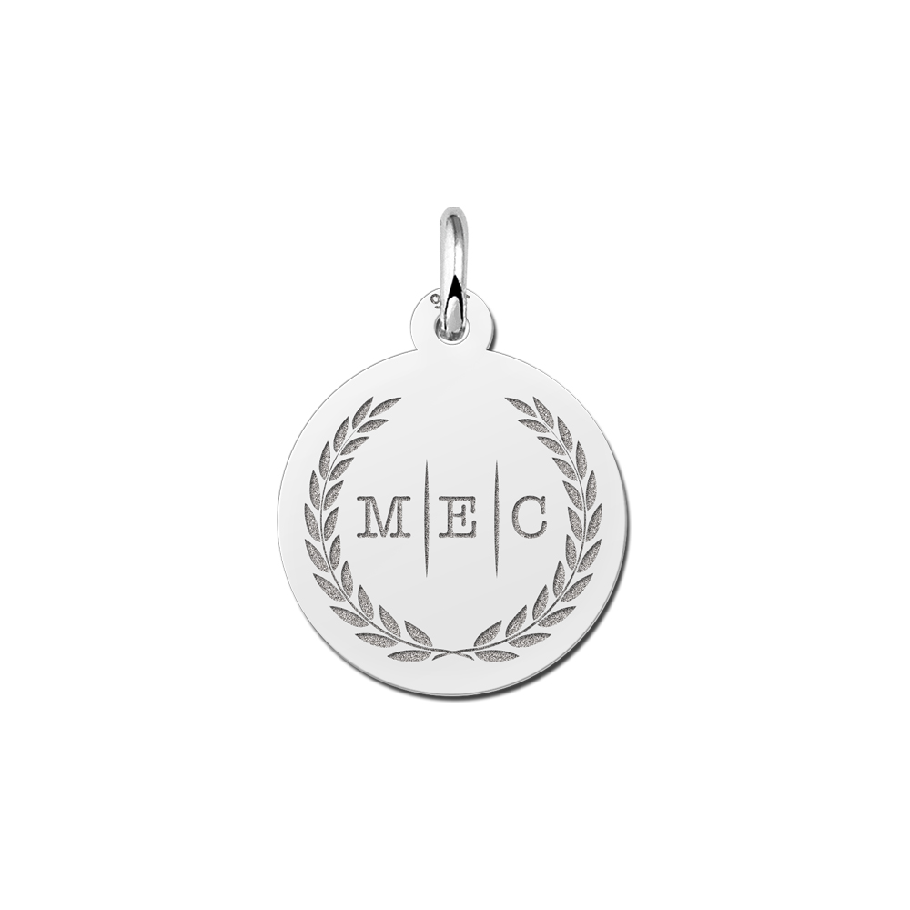 Silver initial pendant with three initials and wreath