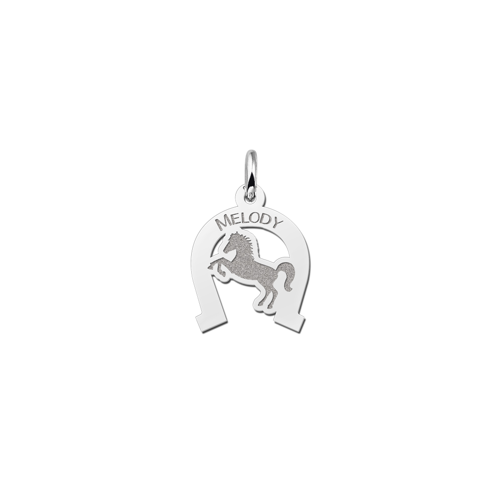 Horse pendant with horseshoe and name engraving