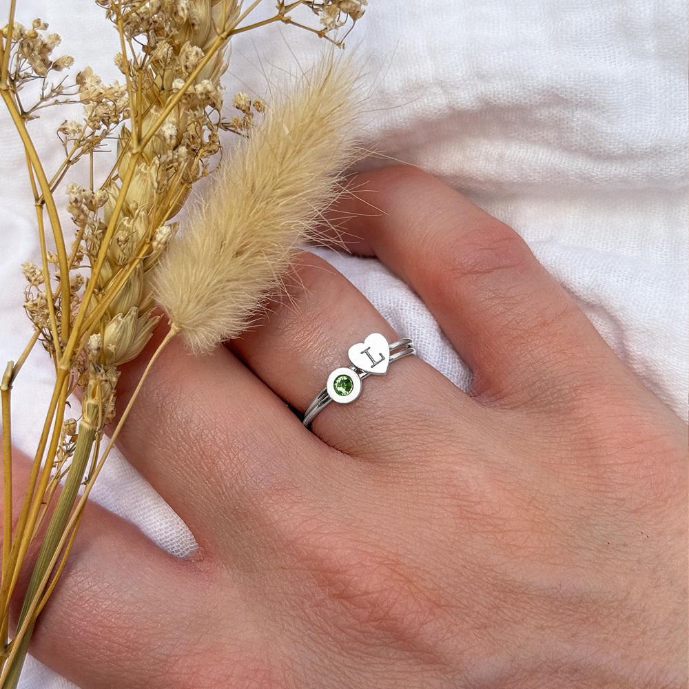 Silver ring with heart and initial