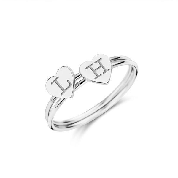 Silver ring with heart and initial