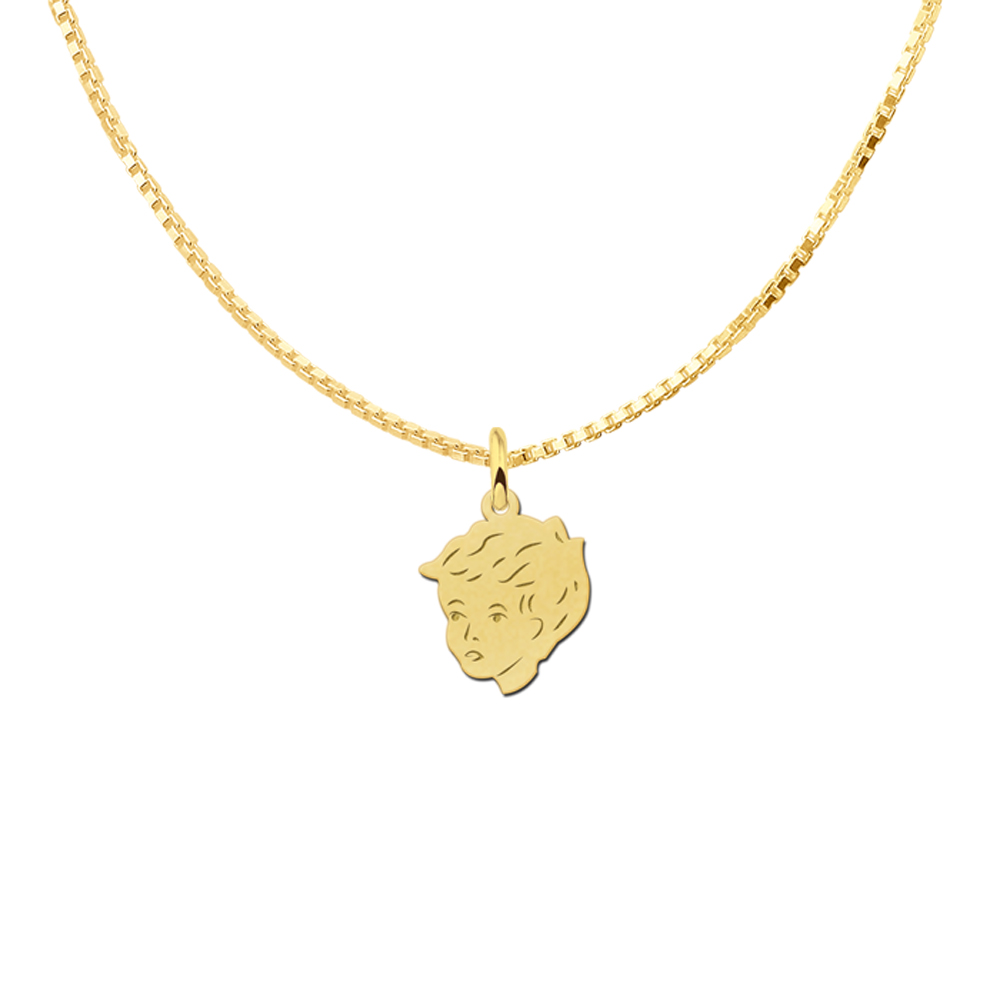 Boys Child head gold pendant with back engraving - small