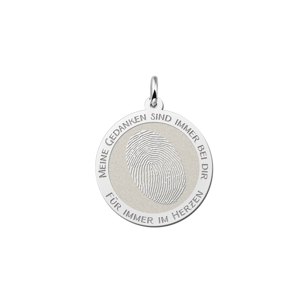 Silver round pendant with oval fingerprint