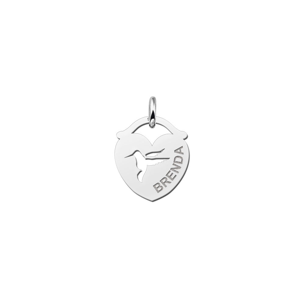 Silver pet namependant heart bird