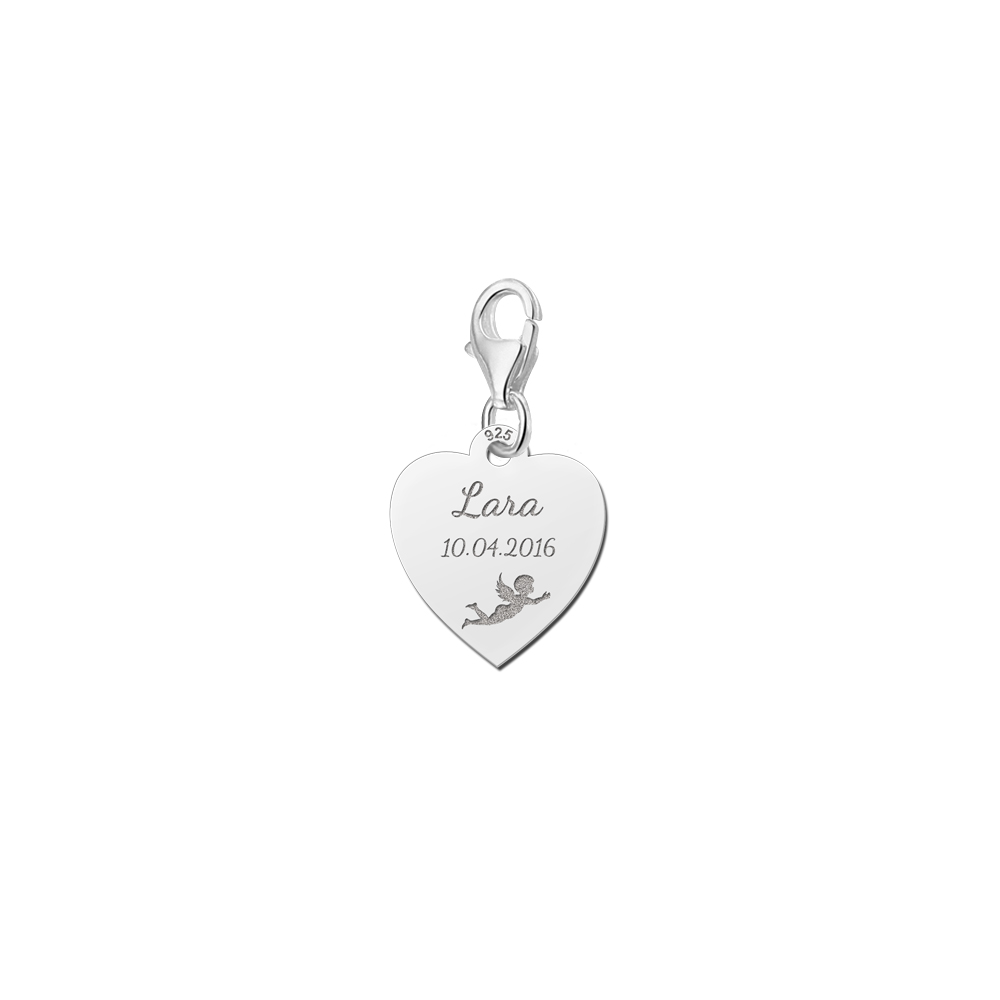 Silver communion charm heart with angel