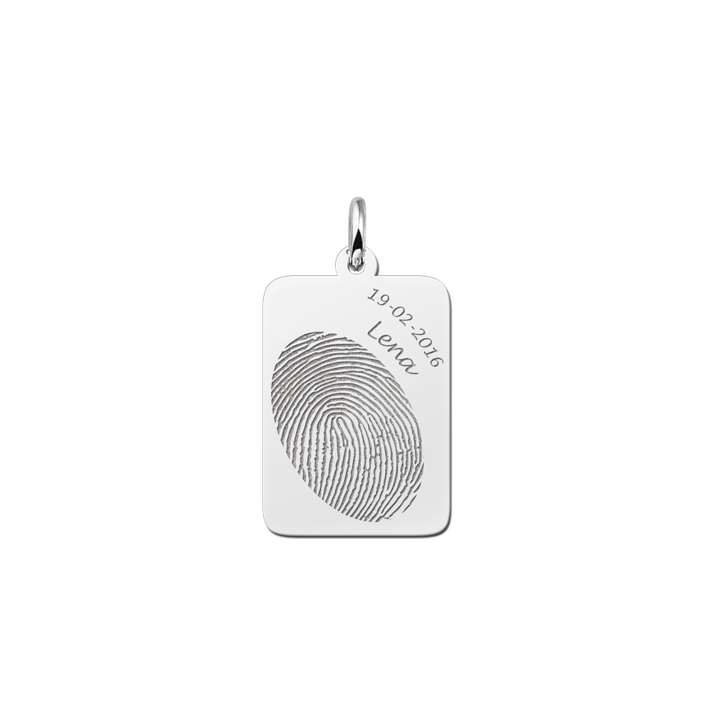 Silver fingerprint dogtag with name and date